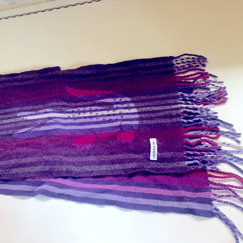 2/$30 LACOSTE women’s winter scarf - pink and purple stripes